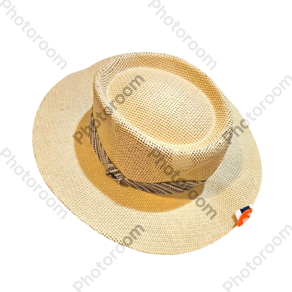 Dockers Safeguard Men's Unisex Tan/Beige Straw Gambler Hat with Stripe Size S/M
